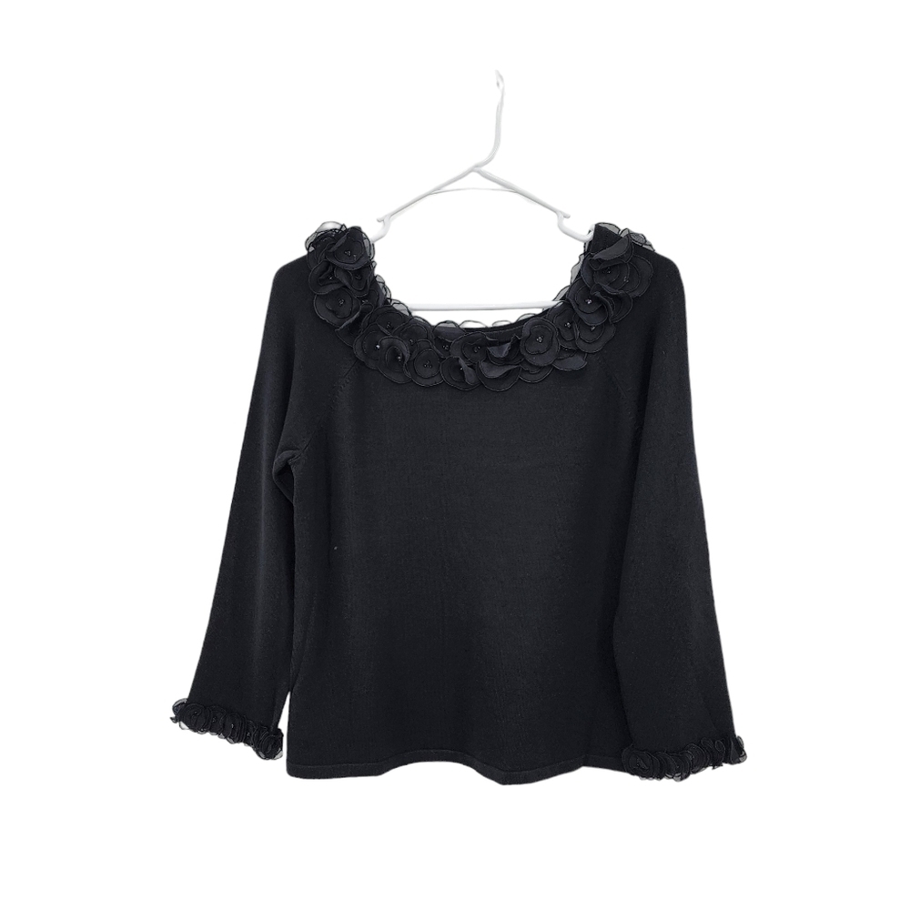 Talbots Vintage Women's Silk Blend Floral Applique Neckline Top - M